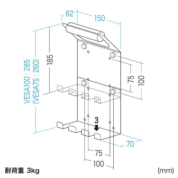 VESAマウント取付け [75ｘ75 / 100ｘ100mm] テレビハンドル（コード