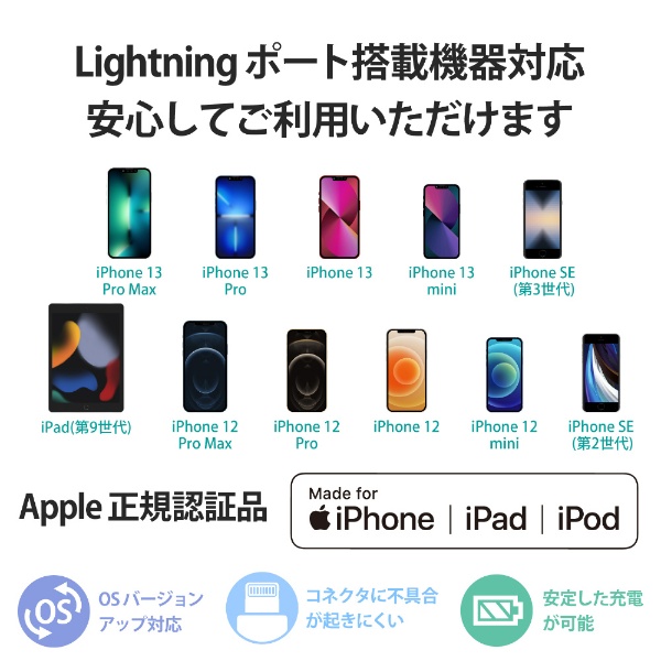 iPhone 充電ケーブル ライトニングケーブル 2m U字 ブラック MPA