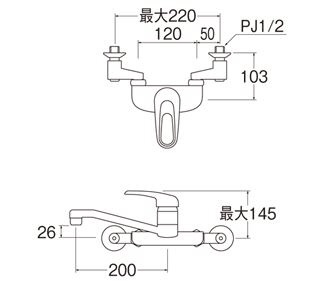 壁付きツーホール/シングルレバー混合栓/寒冷地仕様 CK2710K3U13 [壁付