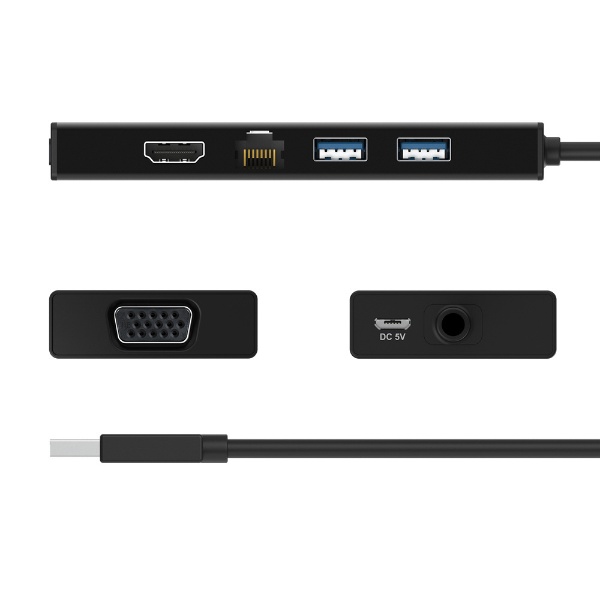 USB-A オス→メス HDMI / VGA / LAN / USB-Aｘ2］ USBマルチハブ