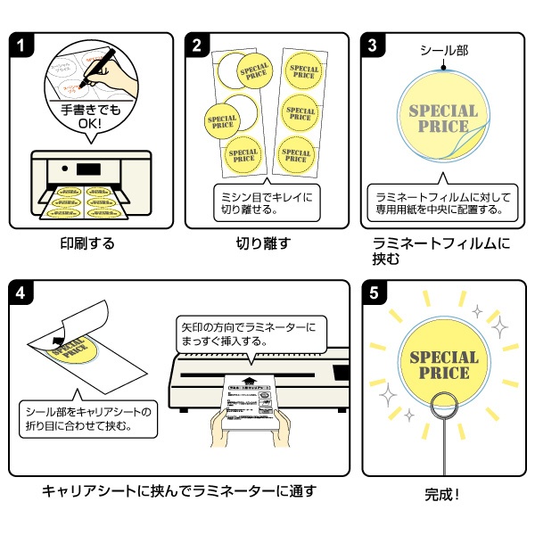 ラミネートフィルム＋用紙 CPリーフ ラミPOP 丸 100μm ［18（A4 /3枚