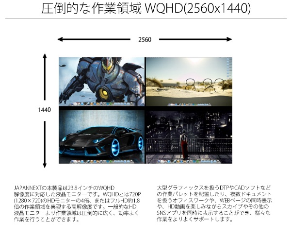 PCモニター ブラック JN-IPS2380FLWQHD [23.8型 /WQHD(2560×1440