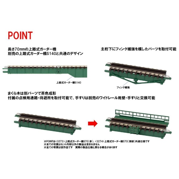 Nゲージ】3274 上路式ガーダー橋S70（F）（深緑）（2本セット）（PC