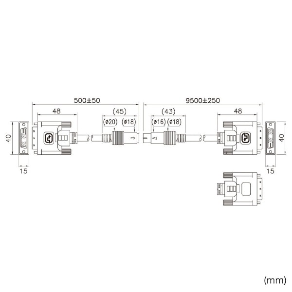 DVIケーブル シングルリンク [DIN14pin オス⇔メス DIN14pin] 工事配線