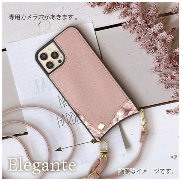 iPhone 14 Pro スマホショルダーケース くすみカラー Elegante 花柄