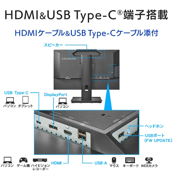 USB-C接続 PCモニター フリースタイルスタンド＆USB-C ブラック LCD