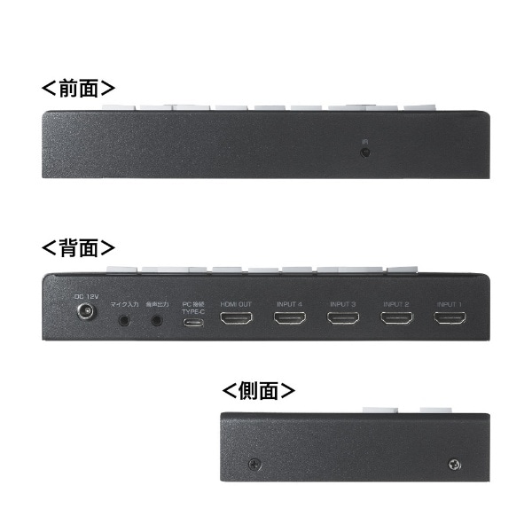 4入力1出力HDMIスイッチャー（4K対応/画面分割/キャプチャ機能付き