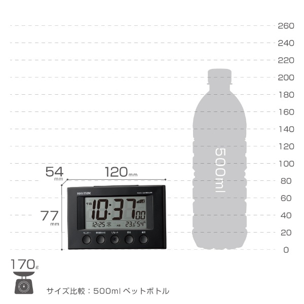 目覚まし時計 リズム(RHYTHM) 温度・湿度表示 【フィットウェーブスマート】 ブラック 8RZ166SR02 [デジタル /電波自動受信機能有](ブラック):  ビックカメラ｜JRE MALL