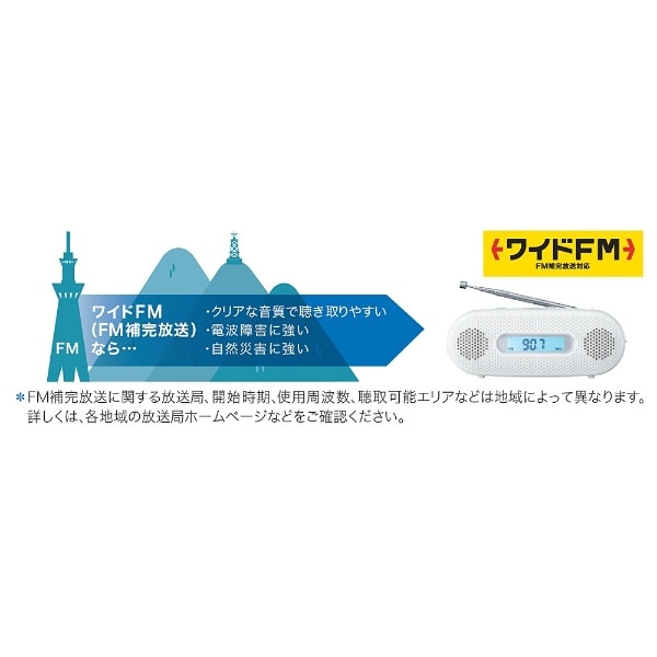 携帯ラジオ ホワイト RF-TJ20 [AM/FM /ワイドFM対応][手回し充電 2 