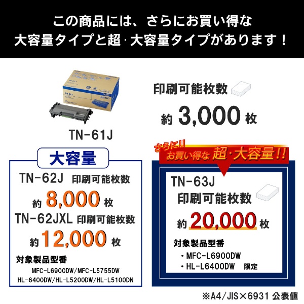 TN-61J 【ブラザー純正】トナーカートリッジ TN-61J 対応型番：HL