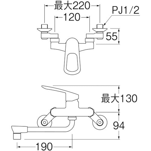 ＳＡＮＥＩ 壁付き2穴 シングルレバー分岐混合栓（キッチン用