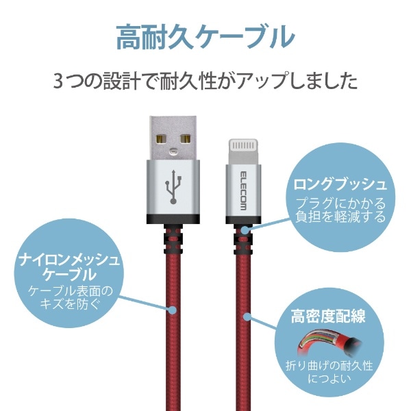 iPhone 充電ケーブル ライトニングケーブル 2m MFi認証 超急速 高耐久 ナイロン レッド iPhone iPad iPod  AirPods各種対応 Lightning レッド MPA-UALS20RD [2m](MPA-UALS20RD): ビックカメラ｜JRE MALL