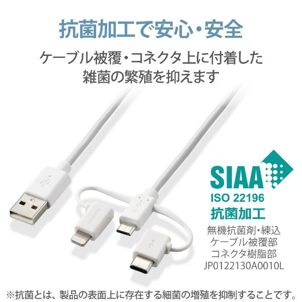 スマートフォン用USBケーブル 3in1 microUSB+Type-C+Lightning マト