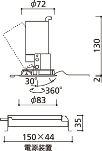 ユニバーサル・グレアレスダウンライト JR12V-50W相当 XD603136HC [LED