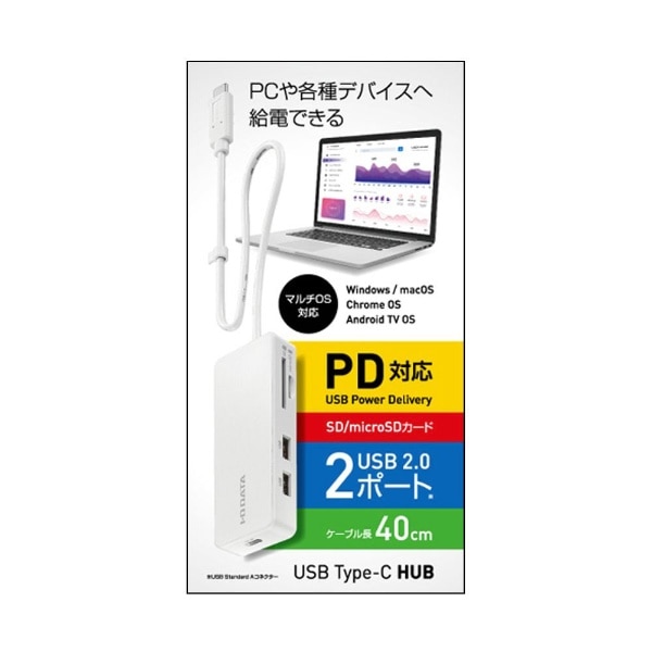 USB-C オス→メス カードスロットｘ2 /USB-Aｘ2］USB PD対応 60W