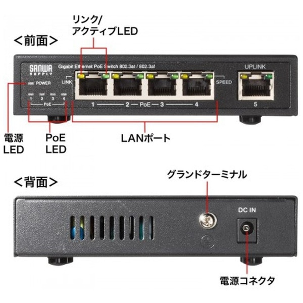 スイッチングハブ [5ポート /Giga対応] PoE給電 ブラック LAN