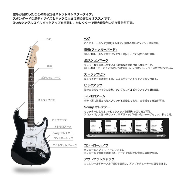 エレキギター ストラトキャスタータイプ メイプル指板 ST-180M/WH(S.C