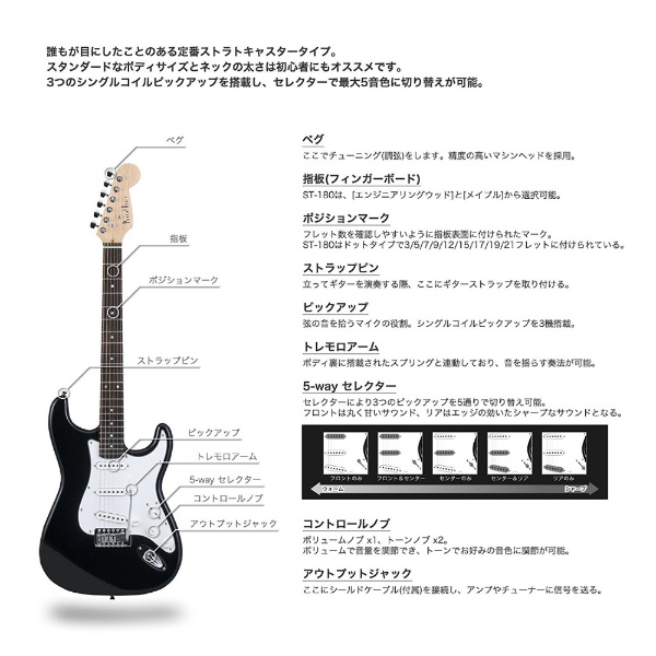 エレキギター ストラトキャスタータイプ メイプル指板 ST-180M/SB(S.C 