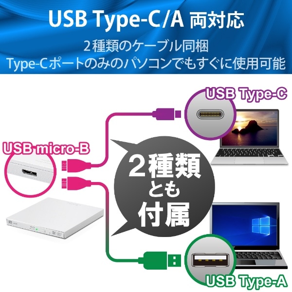 ポータブルブルーレイドライブ (Chrome/Mac/Windows11対応) ホワイト LBD-PVA6U3CVWH [USB-A／USB-C](ホワイト):  ビックカメラ｜JRE MALL