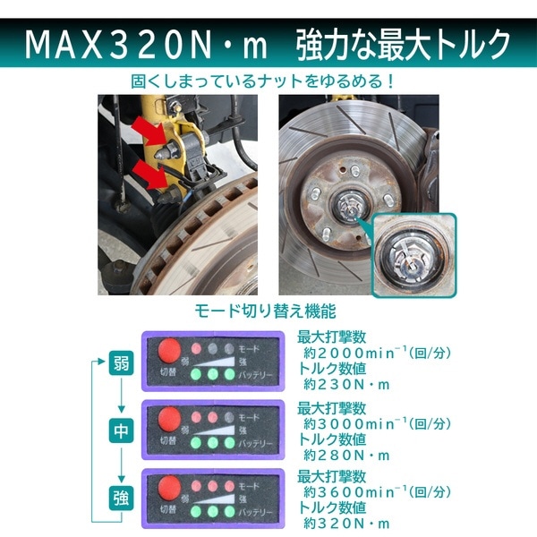 充電式電動インパクトレンチ タイヤ交換工具 MeltecPlus MP-100