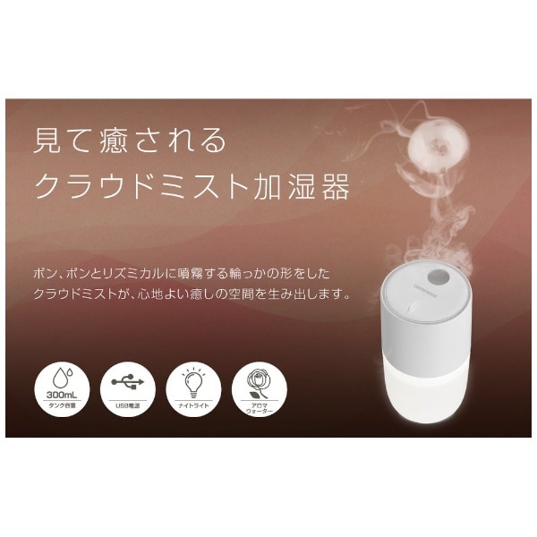 見て癒されるクラウドミスト加湿器 GH-UCHA-WH(ホワイト