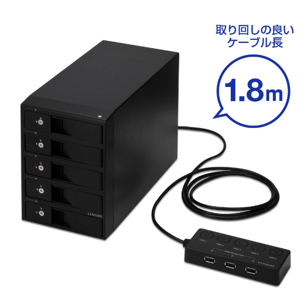 HDDケース USB-C＋USB-A接続 裸族のカプセルホテル 5Bay V2 ブラック