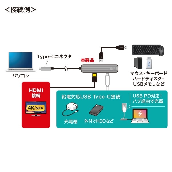 USB-C オス→メス HDMI / LAN / USB-A / USB-C] USB PD対応 100W