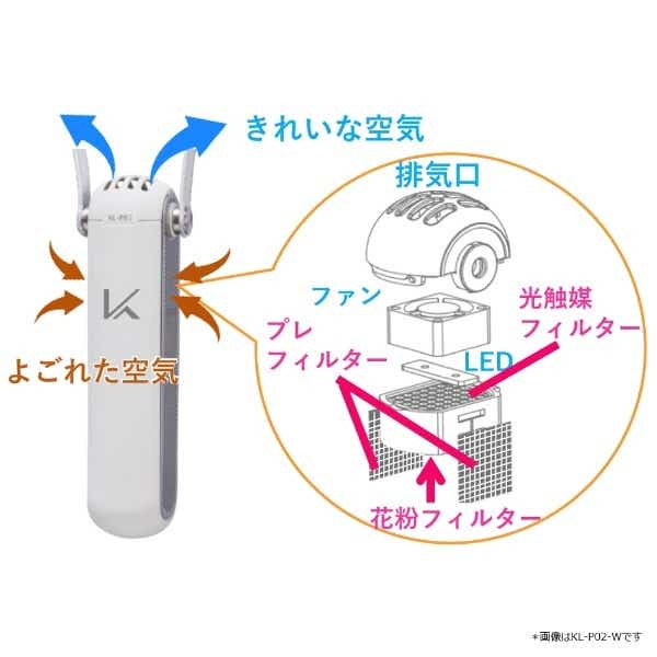 携帯型 除菌脱臭機（首掛 花粉モデル） MY AIR ブラック KL-P02-BK