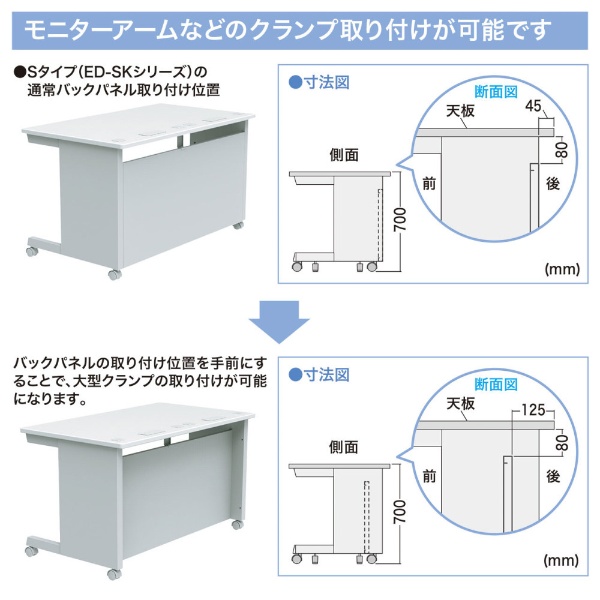 eデスク Sタイプ [W600ｘD800ｘH700mm] ライトグレー ED-SK6080N