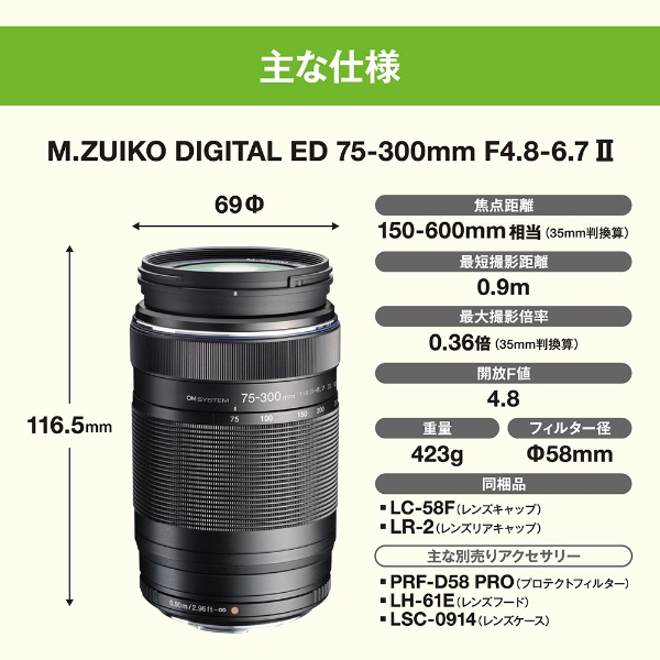 M.ZUIKO DIGITAL ED 75-300mm F4.8-6.7 II OM SYSTEM [マイクロフォー