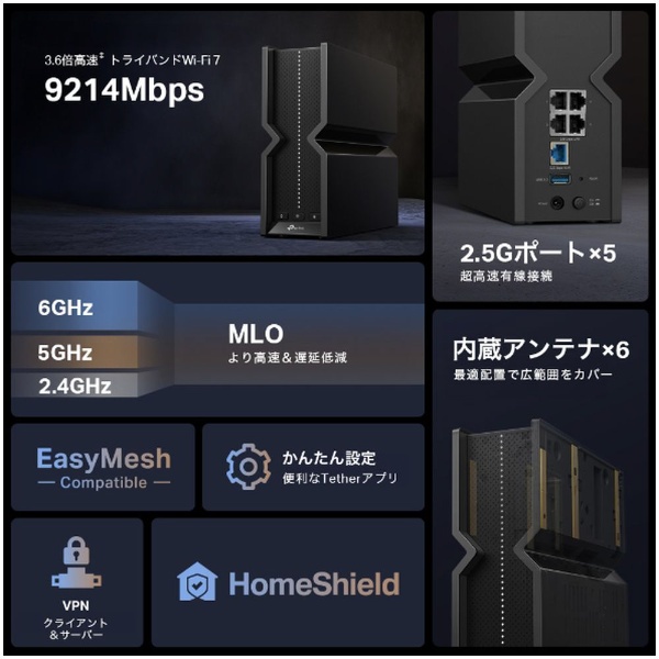 WiFi7 無線LANルーター Archer BE550 5760+2880+574Mbps [Wi-Fi 7(be