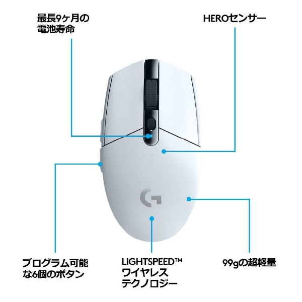 ゲーミングマウス G304 LIGHTSPEED ホワイト G304rWH [光学式 /無線(ワイヤレス) /6ボタン  /USB][G304rWH](ホワイト): ビックカメラ｜JRE MALL