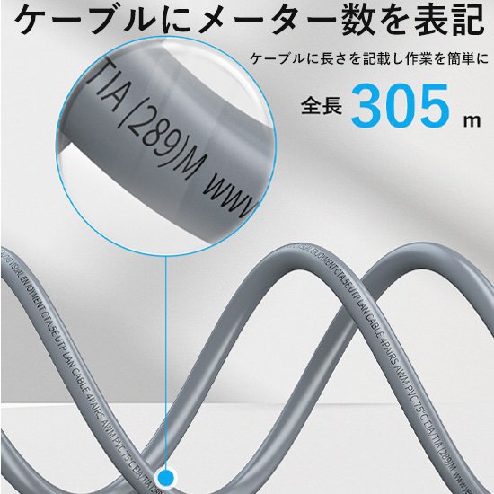 自作用LANケーブル 305m グレー IJ-9910 [カテゴリー5e /スタンダード