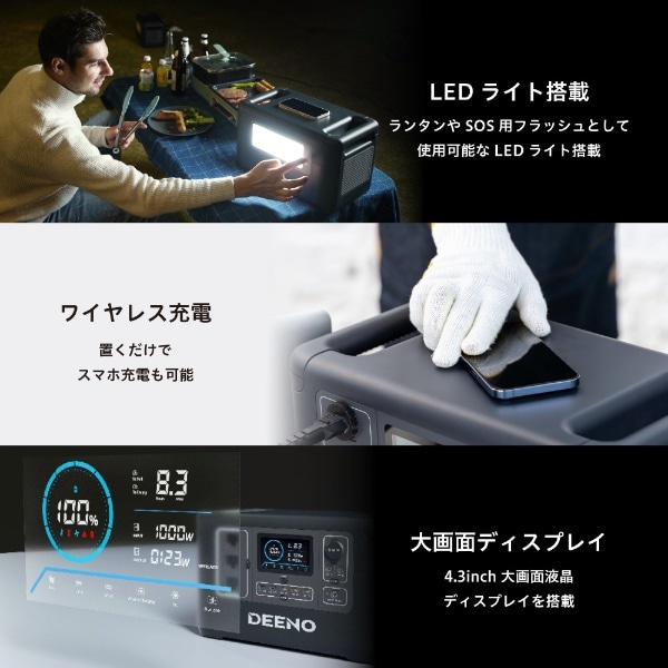 ポータブル電源 X1500 (1036Wh) DEENO ブラック X1500 [12出力 /AC充電