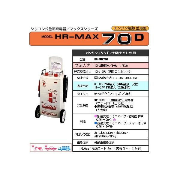 HR-MAX70D バッテリー充電器 100V単相50／60Hz 1.4KVA(HRMAX70D