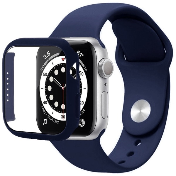 Apple Watch 7 45mm シンプルモノカラー 強化ガラス付カバー＆バンド