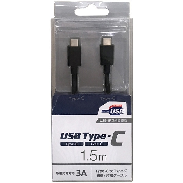 PDΉyUSB-IFKFؕizType-CType-CʐME[dUSBP[u USB2.0 3A/60WΉ 1.5m ubN CD-3CS150K [USB Power DeliveryΉ]