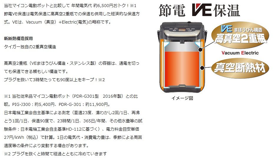 電気ポット 蒸気レスVE電気まほうびん ブラック PIG-J300K [3.0L /蒸気