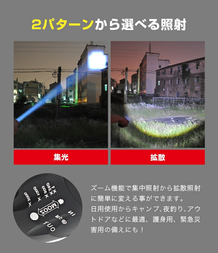 LEDズームライト ハンディ 懐中電灯 300m照射 ズーム機能 集中照射 拡散照射 防滴仕様 送料無料: Liveit トップページ｜JRE MALL