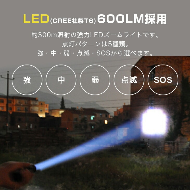 LEDズームライト ハンディ 懐中電灯 300m照射 ズーム機能 集中照射 拡散照射 防滴仕様 送料無料: Liveit トップページ｜JRE MALL