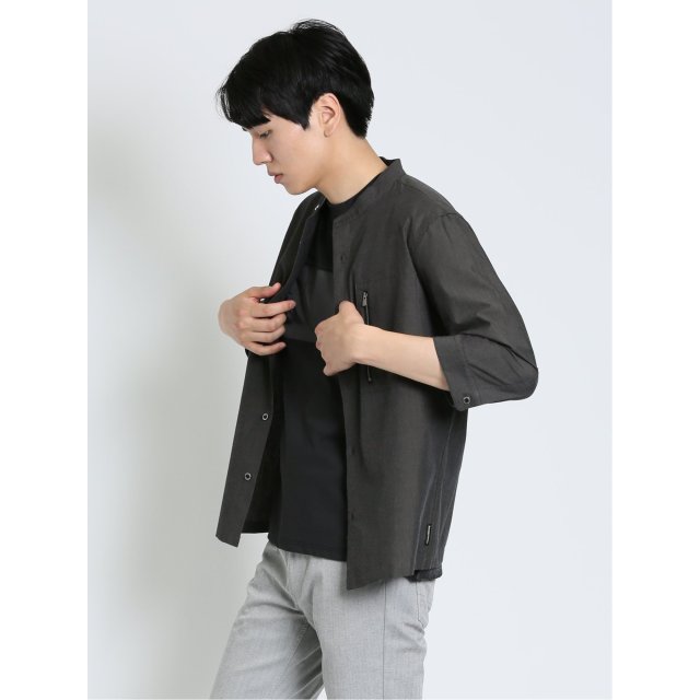 シャンブレー バンドカラー7分袖シャツ【renoma HOMME】(L 06グレー