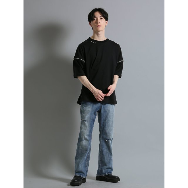 袖ファスナー クルーネック半袖ルーズＴシャツ【semantic design】(M