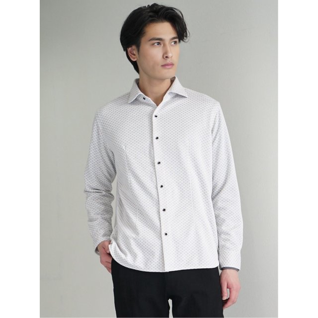 ストレッチジャガード ワイドカラー長袖シャツ【renoma HOMME】(M 03