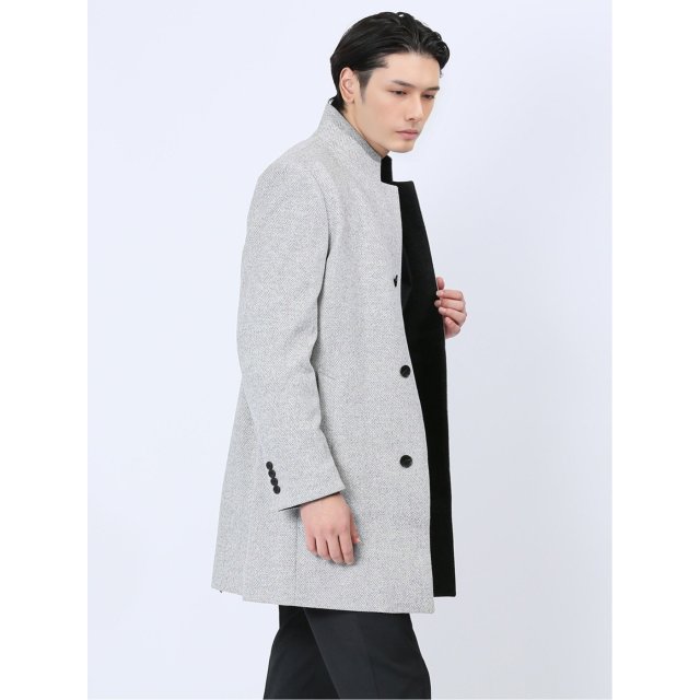 カシミヤアンゴラ混ウール スタンドコート ライトグレー【renoma HOMME