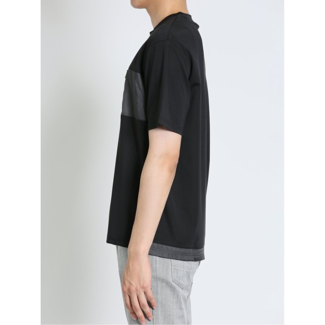 異素材切替 クルーネック半袖Tシャツ【renoma HOMME】(M 05黒): トップ