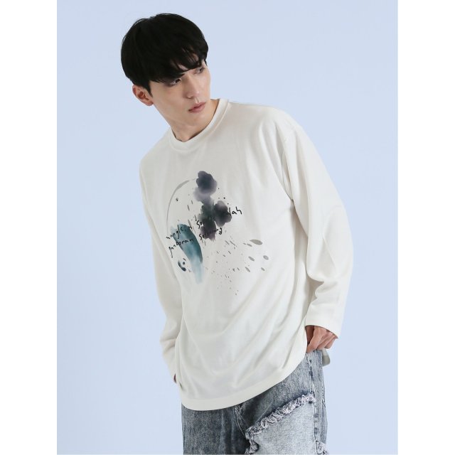 水彩アートプリント クルーネック長袖Ｔシャツ【semantic design】(M