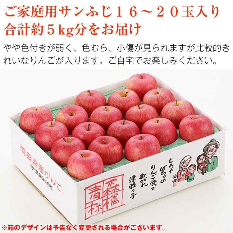 サンふじ 青森県産 ご家庭用 5kg 16ー20玉 りんご リンゴ 林檎 ふじ 