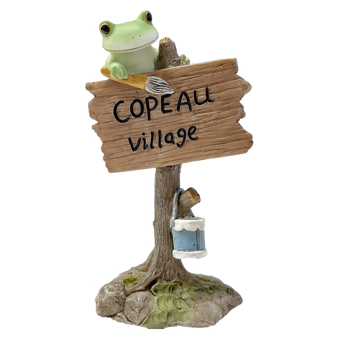 コポー 木の看板を作るカエル カエル 置物 （ Copeau 置き物