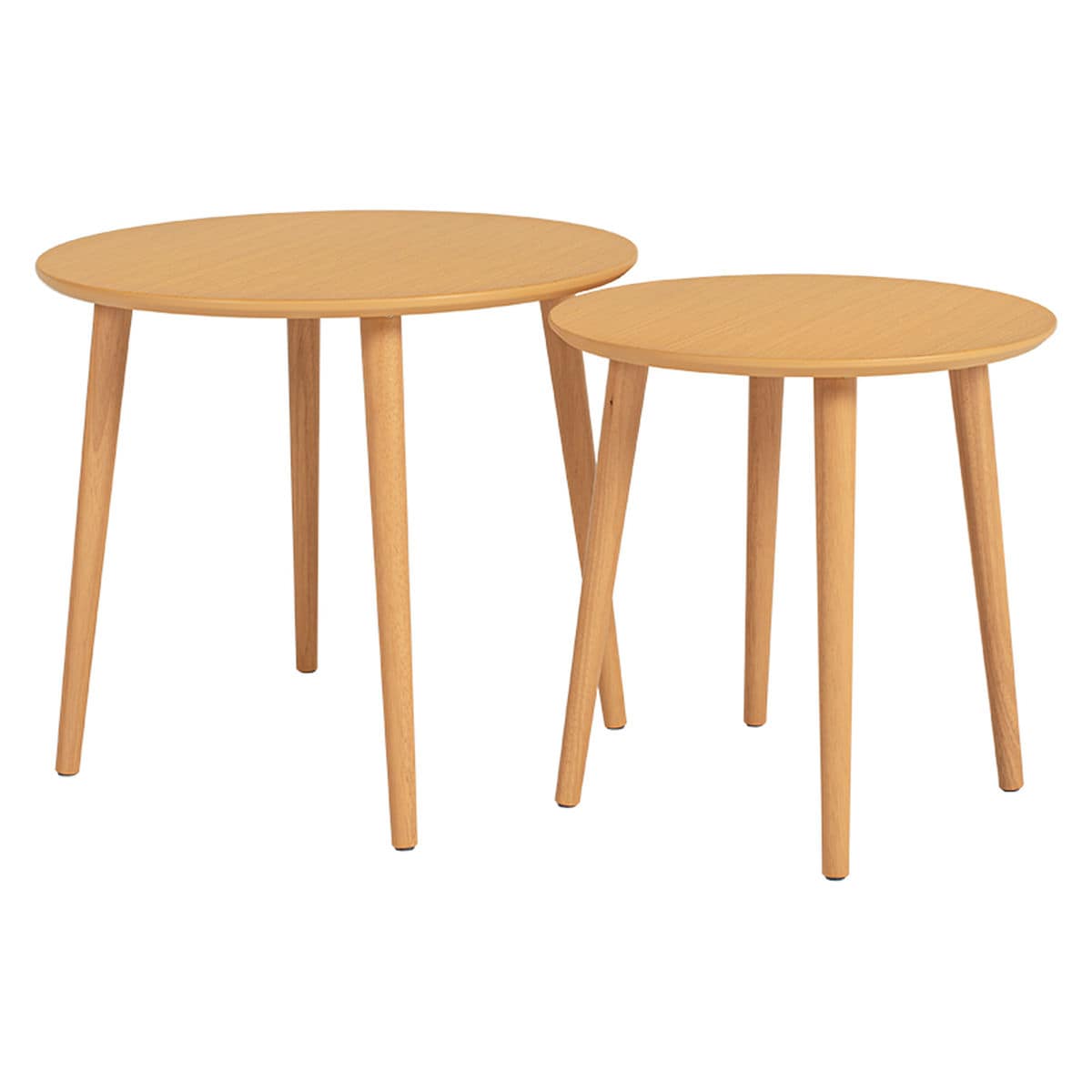 サイドテーブル 2個セット 円形 木目調（ 丸 テーブル ナイトテーブル