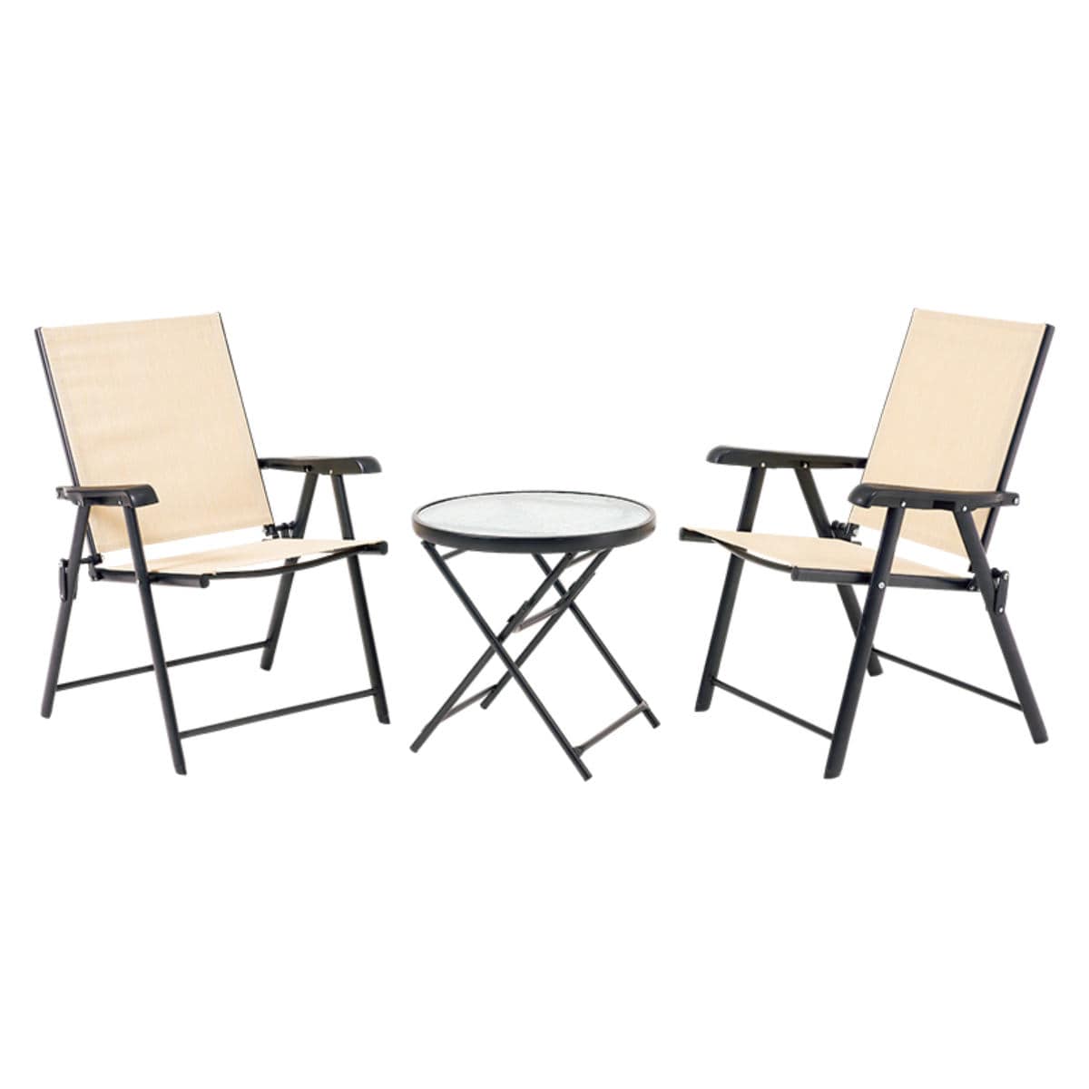 【色: ブラック】ガーデンテーブルセット 3点 折りたたみ チェア2脚 テーブル